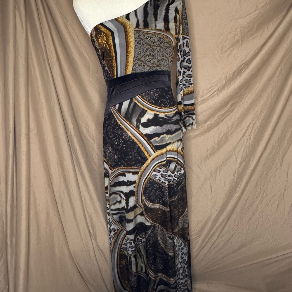 Symphony One Shoulder Dress - Black, Gold, Cream